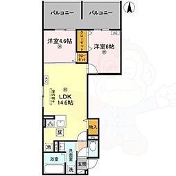 GRAMM北浜 2LDKの間取図画像