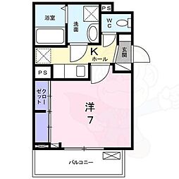フィアクローバー2 1Kの間取図画像