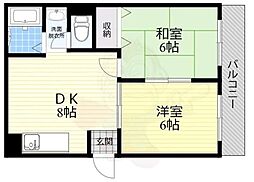 VIP一言寺 2DKの間取図画像