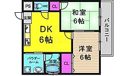 ヴィラトレゾール2 2DKの間取図画像
