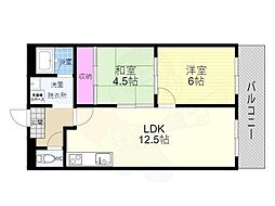 シャトー深草1st 2LDKの間取図画像