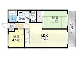 伏水ハイツ 2LDKの間取図画像
