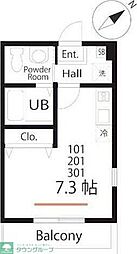 ハーミットクラブハウスセレスト 2階ワンルームの間取り