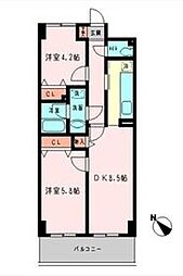 セレッソウスイ 4階2DKの間取り