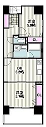 エステムプラザ川崎 2DKの間取図画像