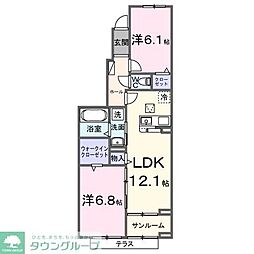 JR高崎線 桶川駅 徒歩22分の賃貸アパート 1階2LDKの間取り