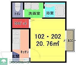 東武伊勢崎線 久喜駅 徒歩12分の賃貸アパート 2階1Kの間取り