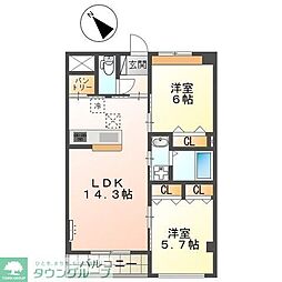 JR埼京線 南与野駅 徒歩15分の賃貸マンション 1階2LDKの間取り