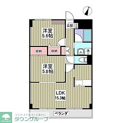 JR高崎線 上尾駅 徒歩6分の賃貸マンション 5階2DKの間取り