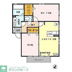 JR高崎線 鴻巣駅 徒歩15分の賃貸アパート 2階2LDKの間取り