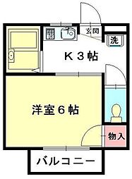 JR高崎線 北本駅 徒歩15分の賃貸アパート 2階1Kの間取り