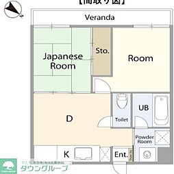 JR埼京線 与野本町駅 徒歩8分の賃貸マンション 3階2DKの間取り
