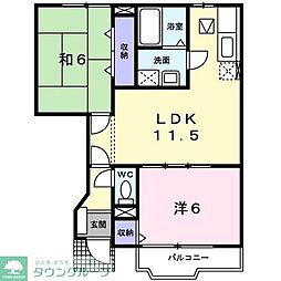 埼玉新都市交通 伊奈中央駅 徒歩8分の賃貸アパート 1階2LDKの間取り