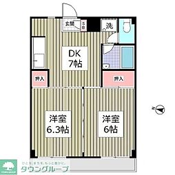 JR東北本線 蓮田駅 徒歩14分の賃貸アパート 6階2DKの間取り