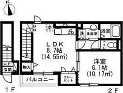 グランデュール信濃町 2階1LDKの間取り
