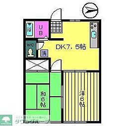 ハウスＫ 2階2DKの間取り