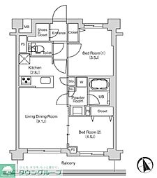 エミリブ鷺ノ宮 2階2LDKの間取り