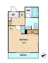 和泉ハウス 3階1Kの間取り