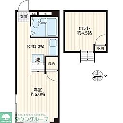 阿佐ヶ谷タウンハウス 1階ワンルームの間取り