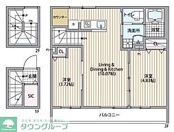 ミハス東新宿II 302 3階2LDKの間取り