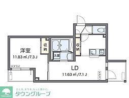 クレイノサンサーラ2 1階1LDKの間取り