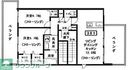 仮）へーベルメゾン中央5丁目北棟 3階2LDKの間取り