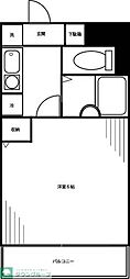 フローラ若宮 2階1Kの間取り
