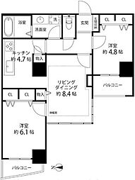 河田町ガーデン2号棟 2LDKの間取図画像