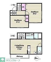 世田谷区赤堤4丁目PJ 2LDKの間取図画像