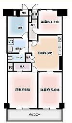 津田沼十番街ビル 3DKの間取図画像