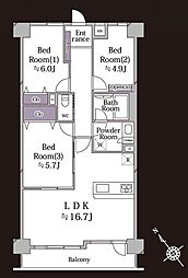 ライオンズマンション津田沼第2 3LDKの間取図画像