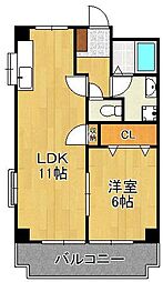 クレベール片野 1LDKの間取図画像