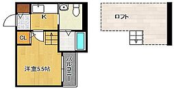 ライド2 1Kの間取図画像