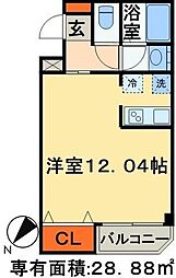 アンブラッセ 3階1Kの間取り