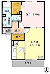 フォルテーヌIII 1階1LDKの間取り