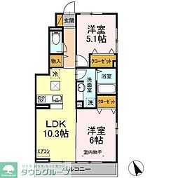 ネオハイツサギヌマII 1階2LDKの間取り