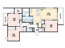 JR総武線 稲毛駅 徒歩11分の賃貸マンション 2階3LDKの間取り
