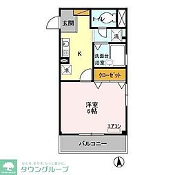 シャレー馬橋 2階1Kの間取り
