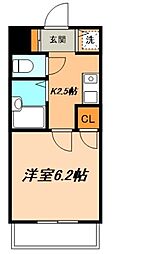 クレストヴィラ市川 1階1Kの間取り