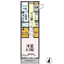 ヴェルデカーサ 3階1Kの間取り