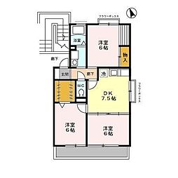 ドミールＤ 2階3DKの間取り