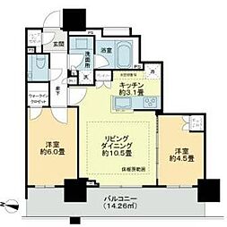 エクセレント　ザ　タワー 5階2LDKの間取り