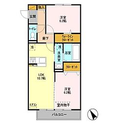 青葉の森PineHills　II 3階2LDKの間取り