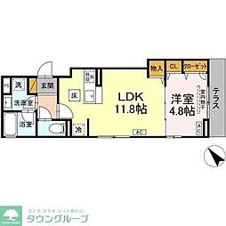 アップルベリーフィールズ 1階1LDKの間取り