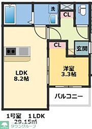 メゾン・ドゥ・アッシュ津田沼 2階1LDKの間取り