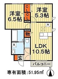 ソンケン 1階2LDKの間取り