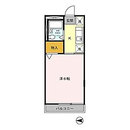 ロイヤルハイツII 2階1Kの間取り