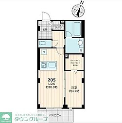 ノルデランテ篠崎 2階1LDKの間取り