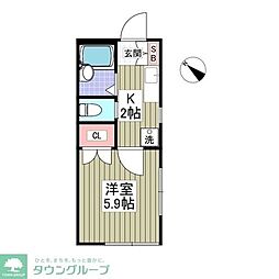 鈴木ハイム 1階1Kの間取り