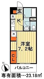 リブリ・パルク津田沼 1階1Kの間取り